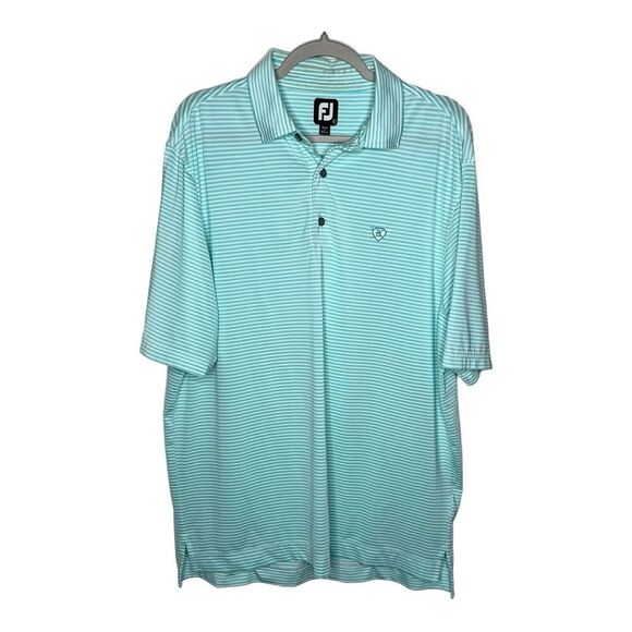 Footjoy FJ Polo Shirt Mens Large Collared Short Sleeve Golf Stretch Striped Blue - Picture 2 of 12